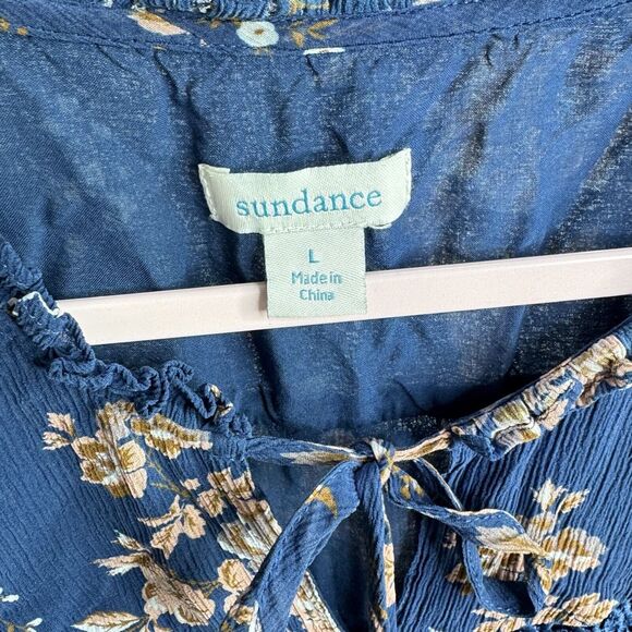 SUNDANCE Botanical Blouse Top Womens Sz L Silk Floral Crochet Lined - Picture 6 of 6